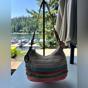 Crocheted Unbranded Cotton With Vegan Leather Trim Small Shoulder Bag Purse